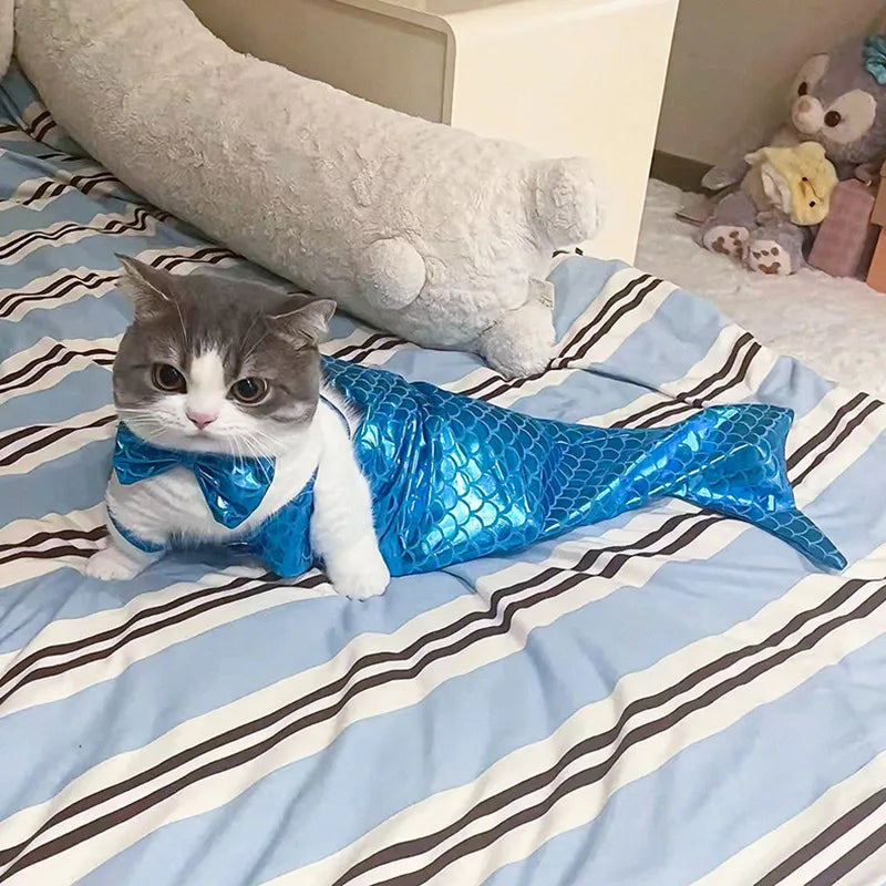 Cat Mermaid Crossdressing Funny Swimsuit Fish Tail Shape Cute Bikini Dog Pet Clothes Pet Halloween Costume Cats Clothes