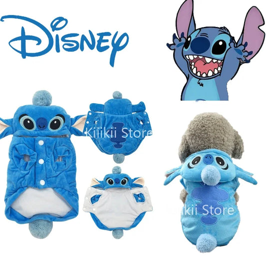 Disney Stitch Pet Dog Clothes Anime Cute Winter Plus Velvet Halloween Small and Medium-sized Dogs and Cats Warm Jacket Chihuahua