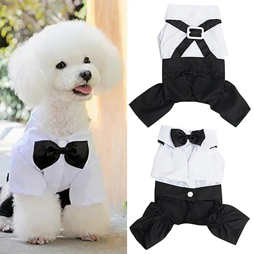 Dog Bow Tie Suit Tuxedo Costume Formal Shirt With Strap Cloth Stylish Pet Clothes Wedding Black Jacket Suit Puppy For Outdoor