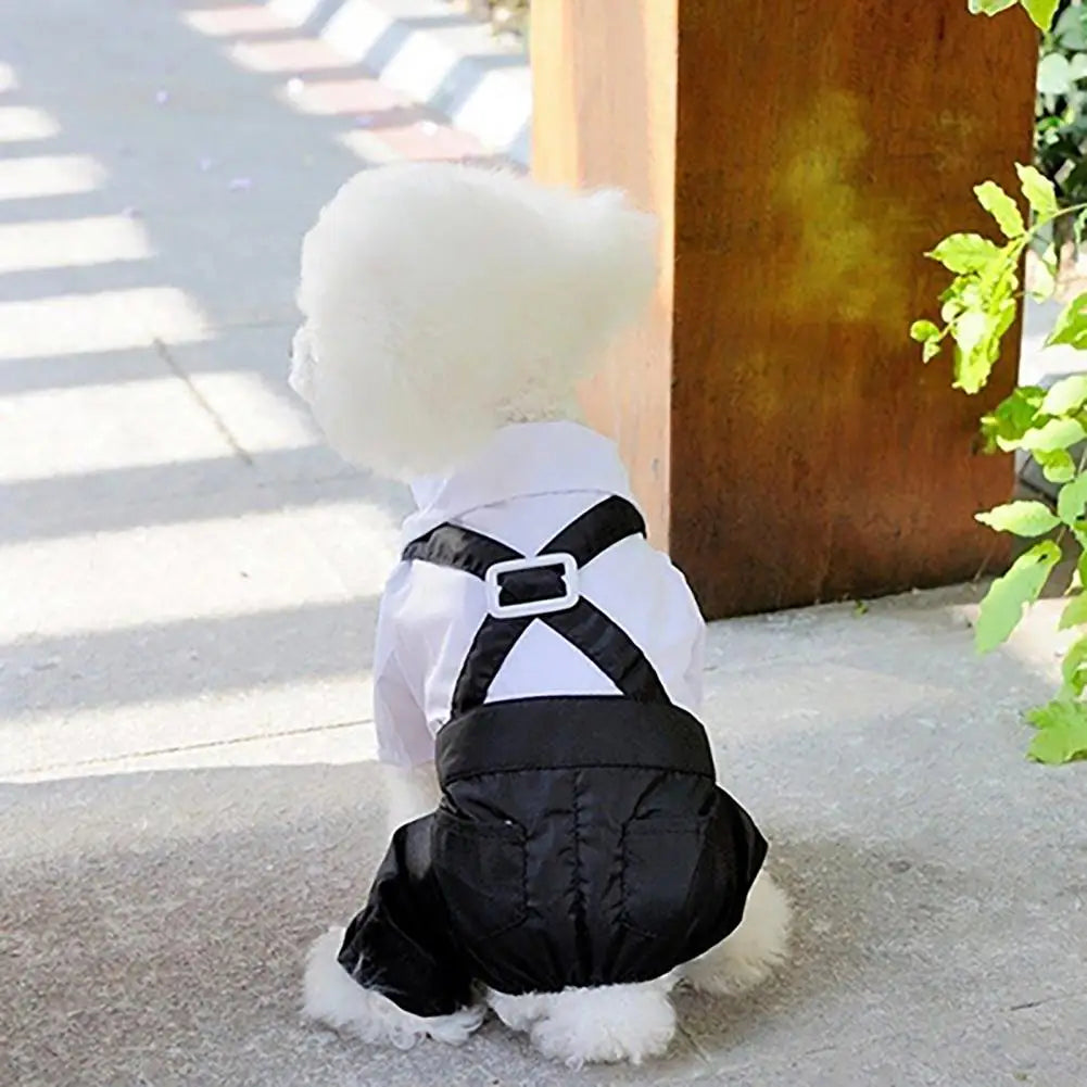 Dog Bow Tie Suit Tuxedo Costume Formal Shirt With Strap Cloth Stylish Pet Clothes Wedding Black Jacket Suit Puppy For Outdoor