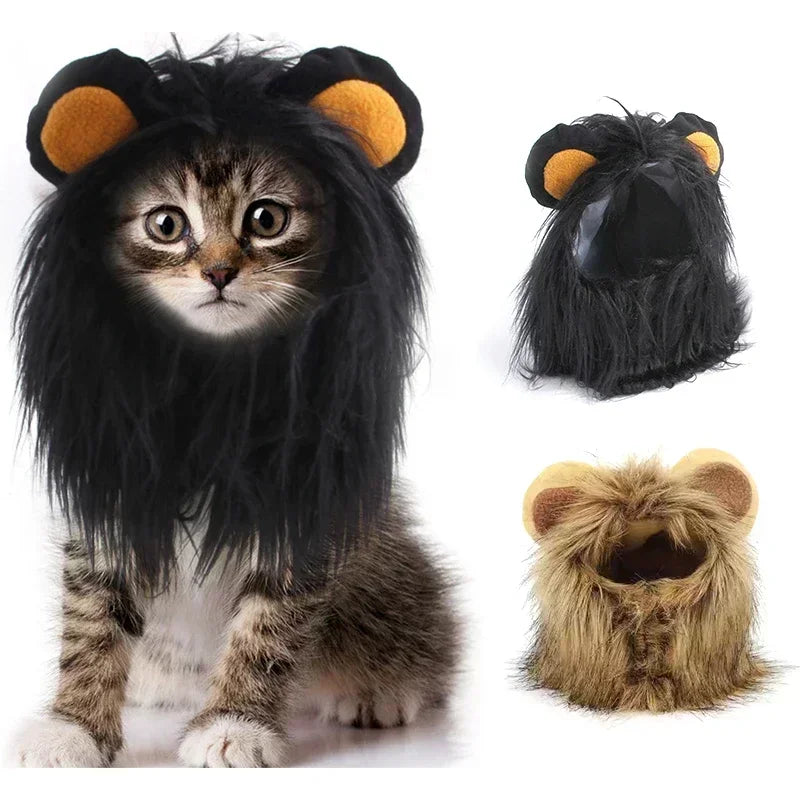 Cat Costume Cute Lion Mane Cat Wig Hat Cosplay Clothes Cap Dress Up Puppy Kitten Halloween Christmas Party Decoration Supplies